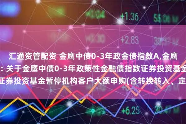 汇通资管配资 金鹰中债0-3年政金债指数A,金鹰中债0-3年政金债指数C: 关于金鹰中债0-3年政策性金融债指数证券投资基金暂停机构客户大额申购(含转换转入、定期定额投资)的公告