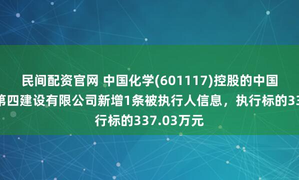民间配资官网 中国化学(601117)控股的中国化学工程第四建设有限公司新增1条被执行人信息，执行标的337.03万元