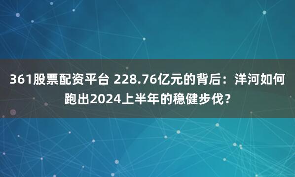 361股票配资平台 228.76亿元的背后：洋河如何跑出2024上半年的稳健步伐？